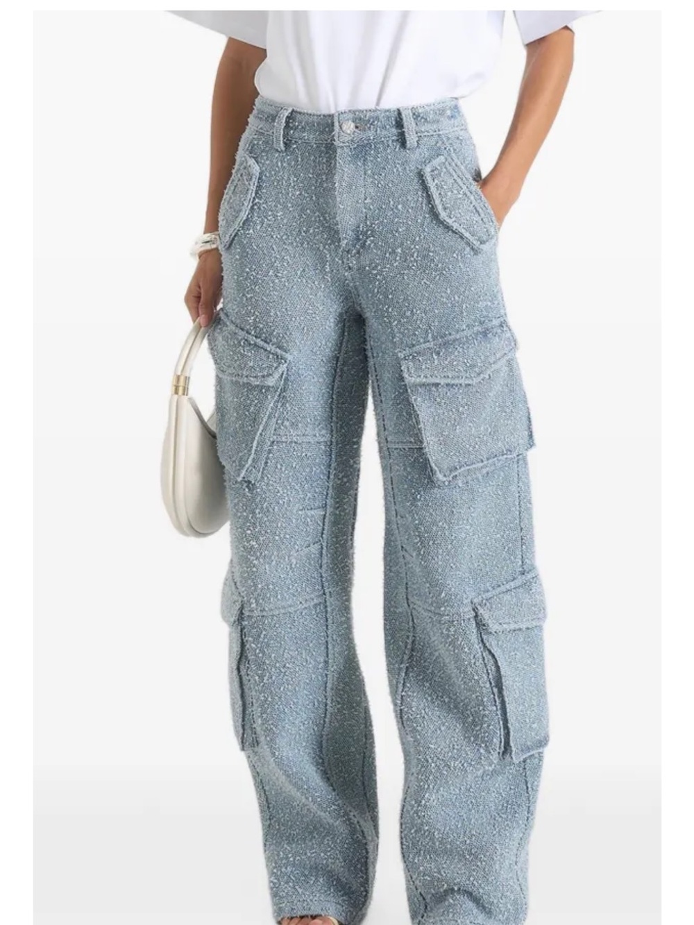Maniere De Voir Light Blue Wide-Leg Cargo Jeans